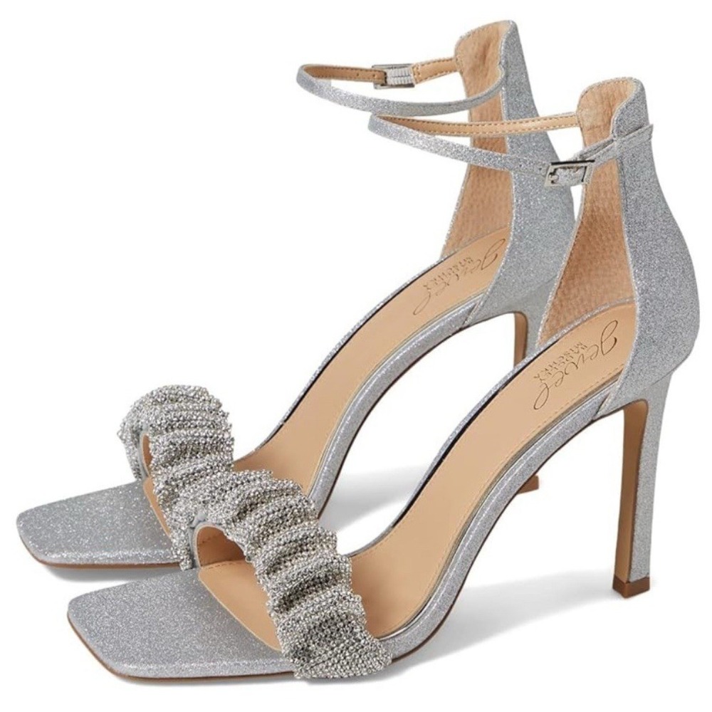 NIB Jewel Badgley Mischka RIDLEY Silver Shimmer Stilleto‎ Sandal 9.5 M Wedding